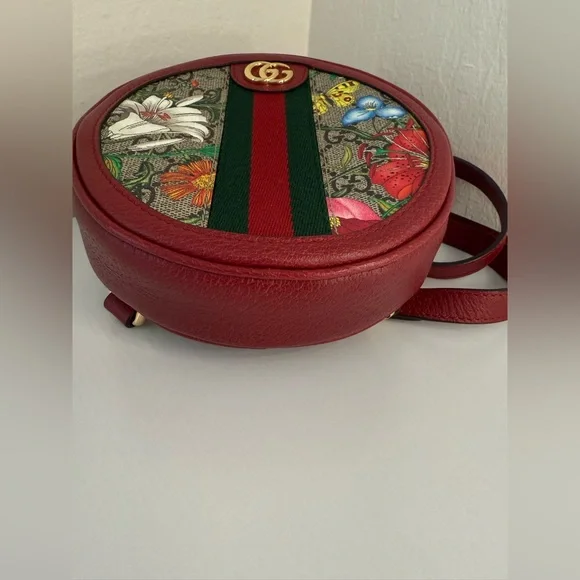 GUCCI GG Supreme Monogram Flora Mini Ophidia Round Backpack Red - Picture 5 of 9